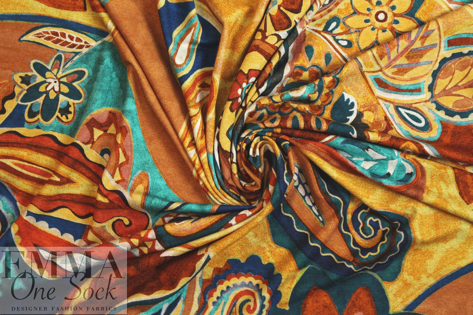 French digital viscose knit - spiced paisley