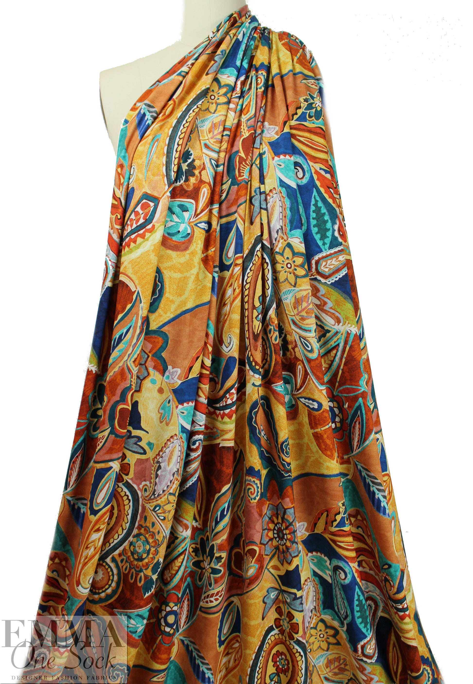 French digital viscose knit - spiced paisley