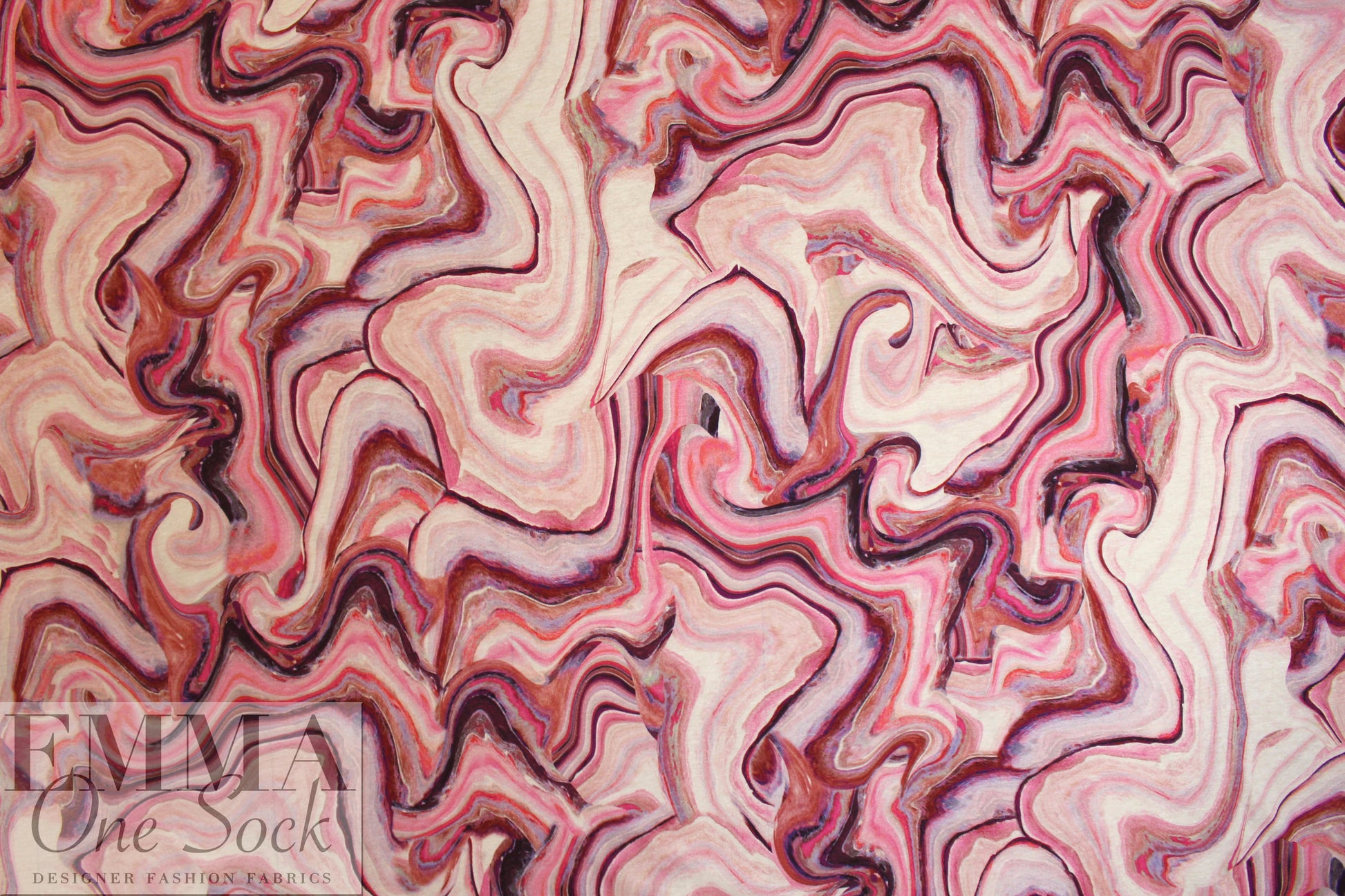 German digital cotton knit - pink fimo swirl