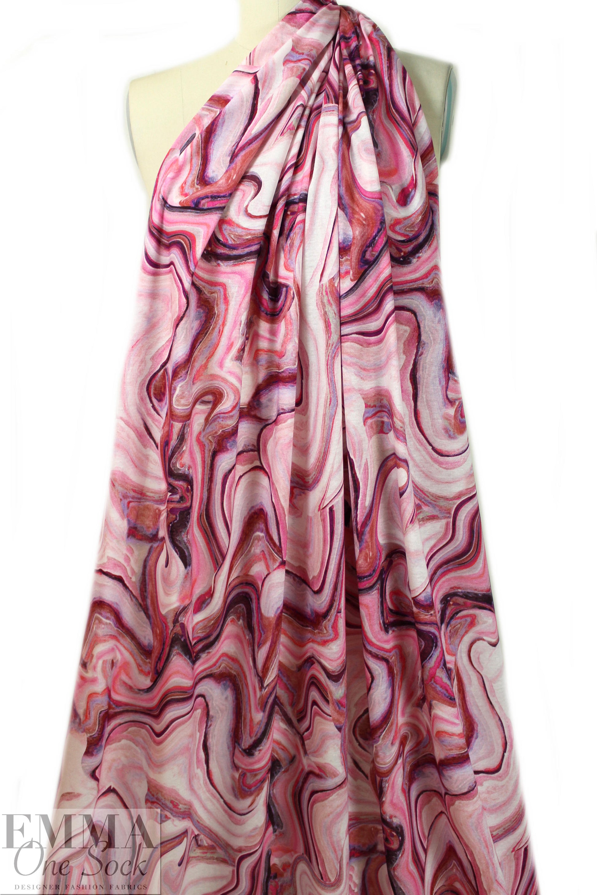 German digital cotton knit - pink fimo swirl