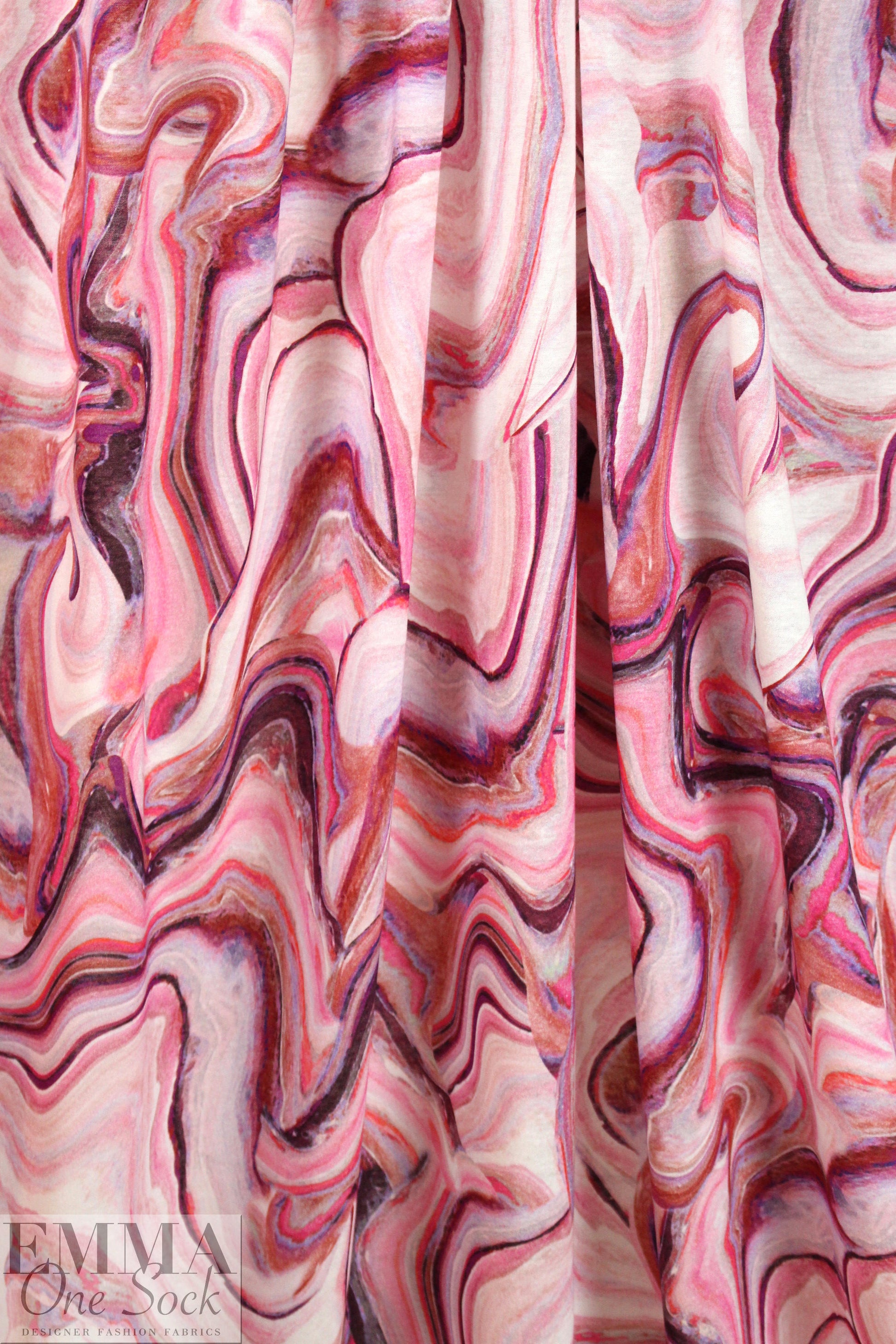 German digital cotton knit - pink fimo swirl
