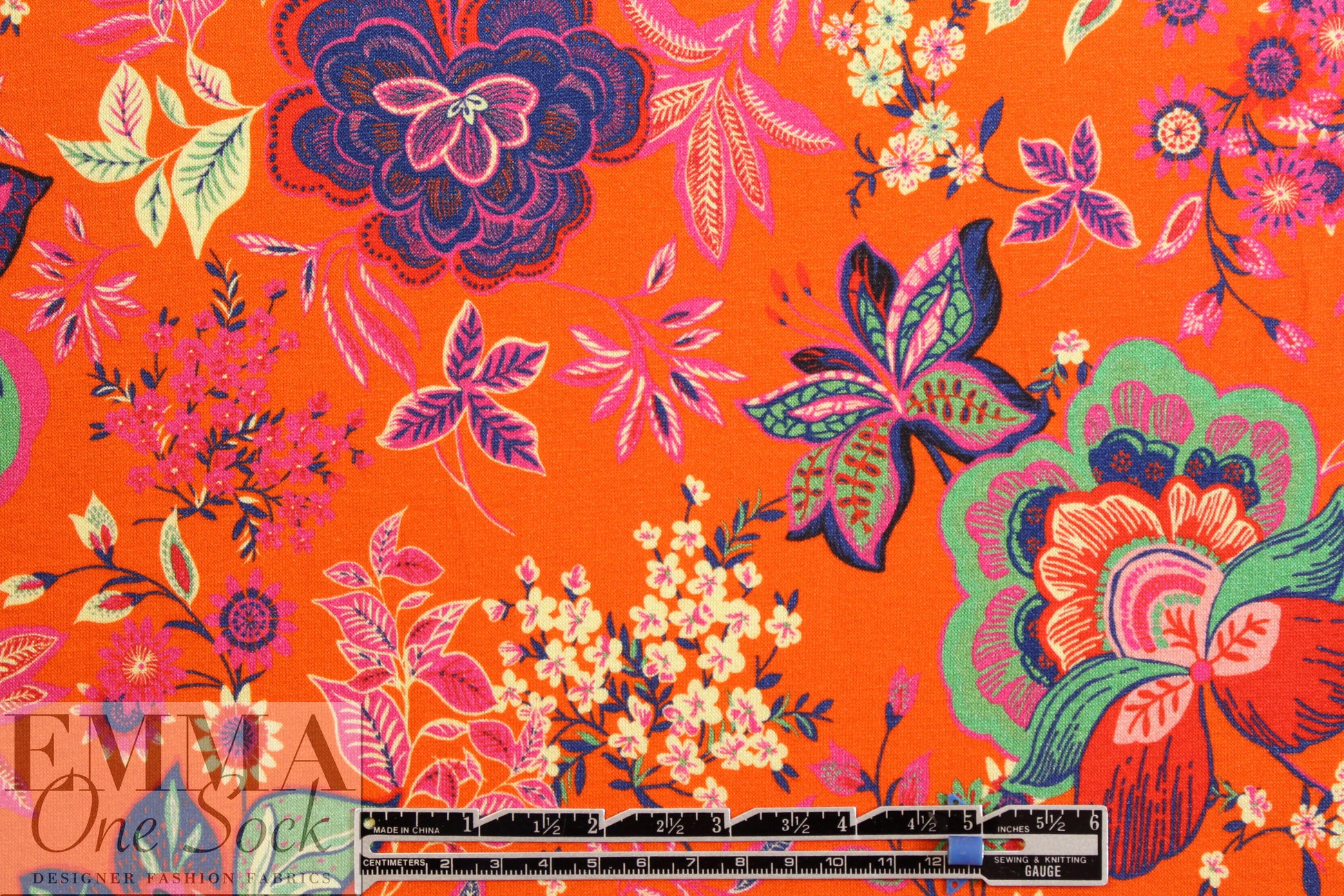 Italian digital viscose knit - tangerine deco flora 1.75 yd
