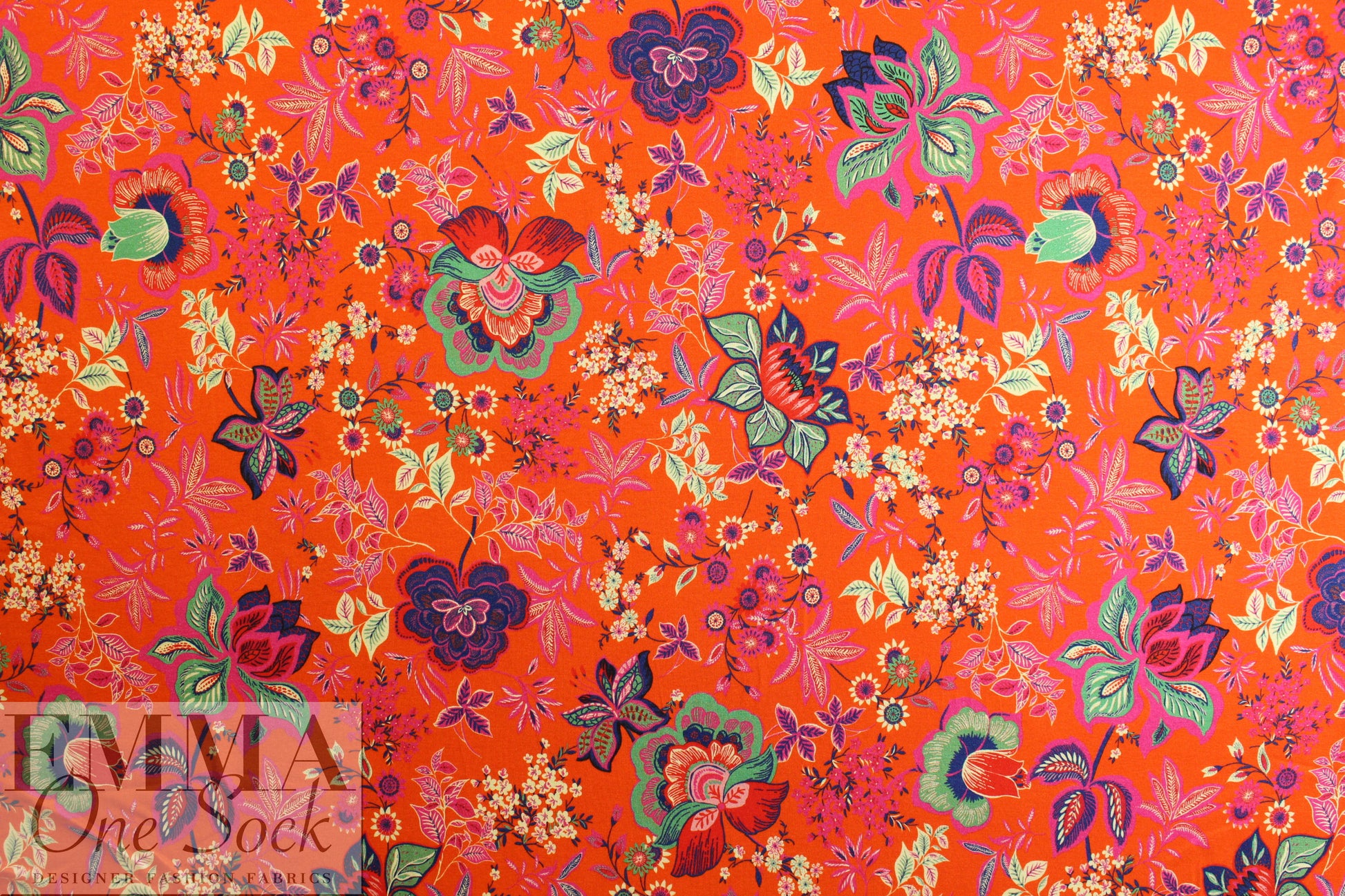 Italian digital viscose knit - tangerine deco flora