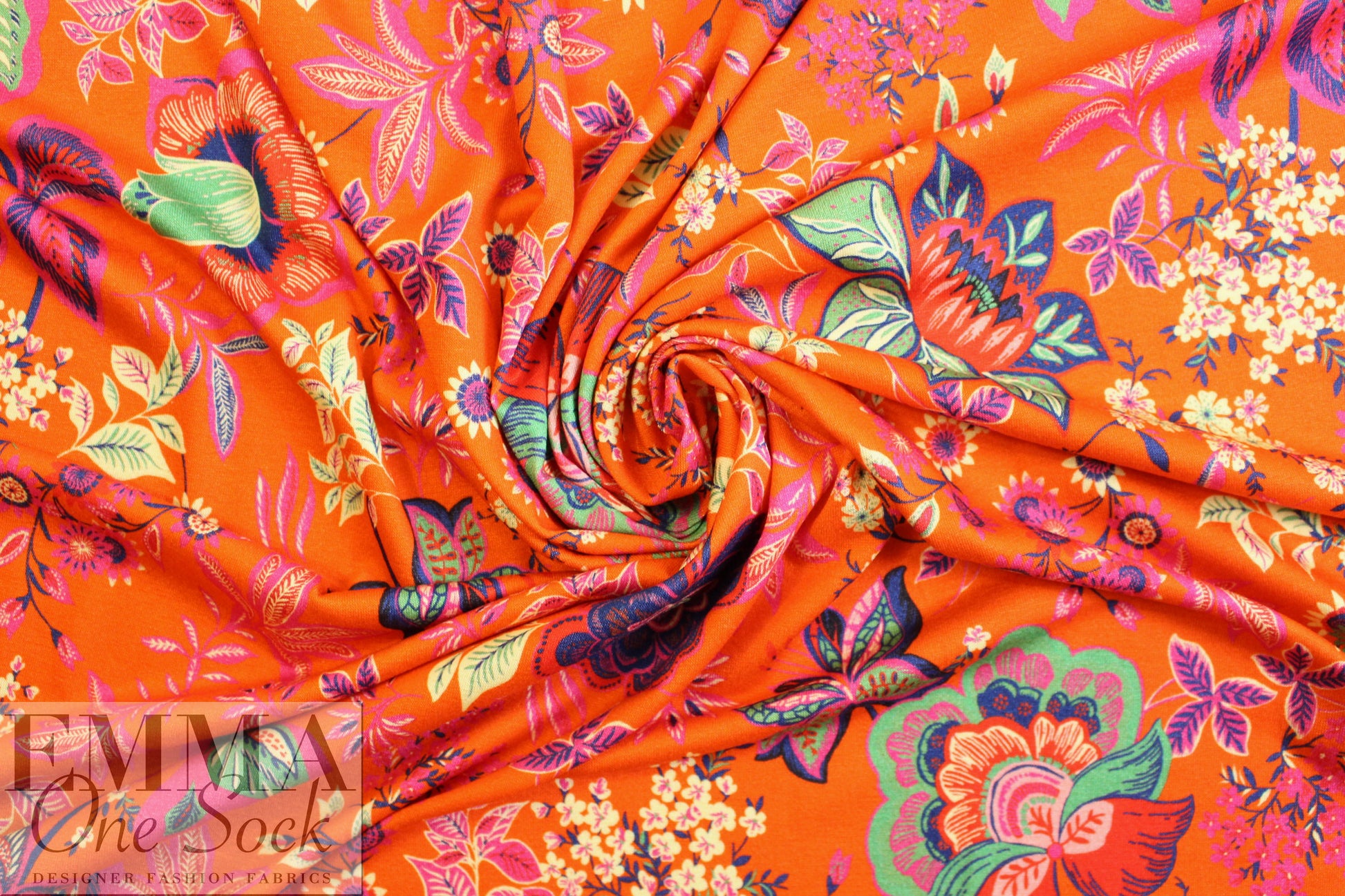 Italian digital viscose knit - tangerine deco flora