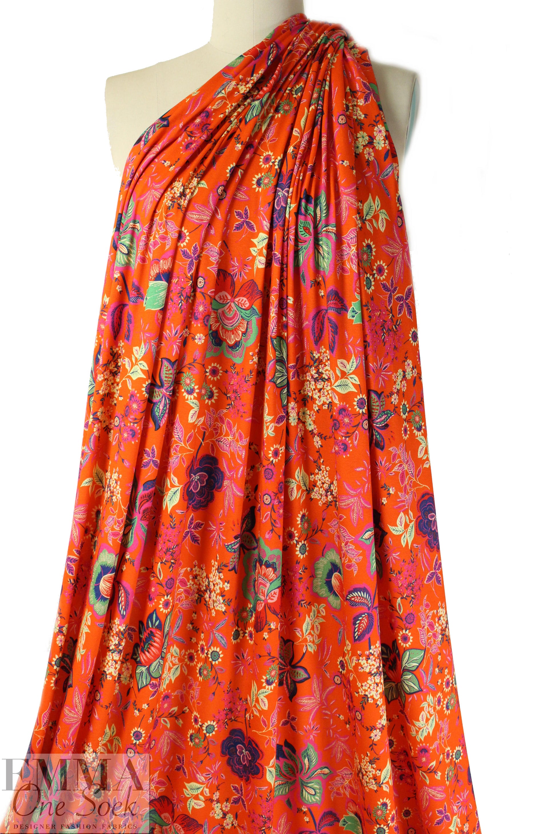 Italian digital viscose knit - tangerine deco flora 1.75 yd