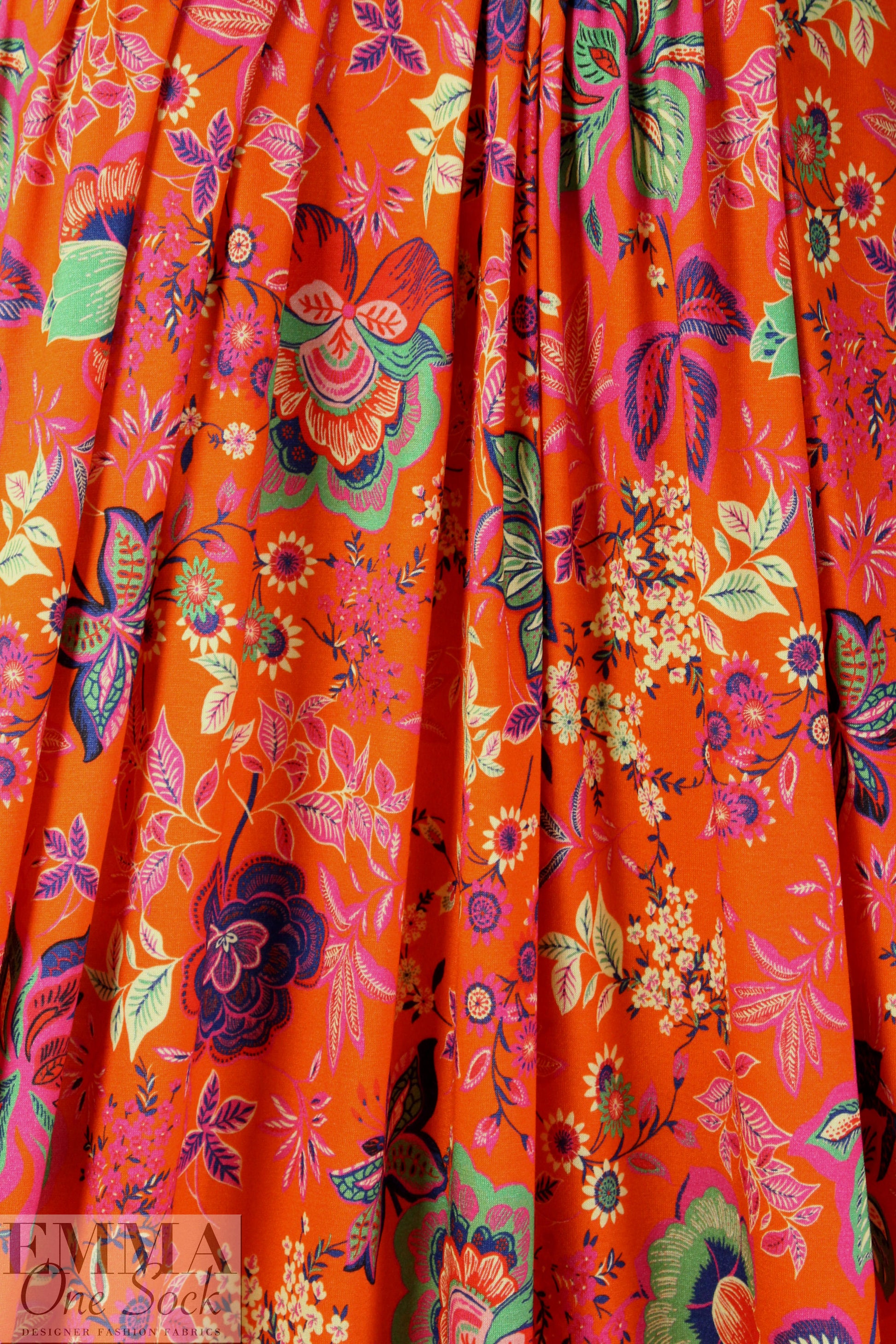 Italian digital viscose knit - tangerine deco flora 1.75 yd