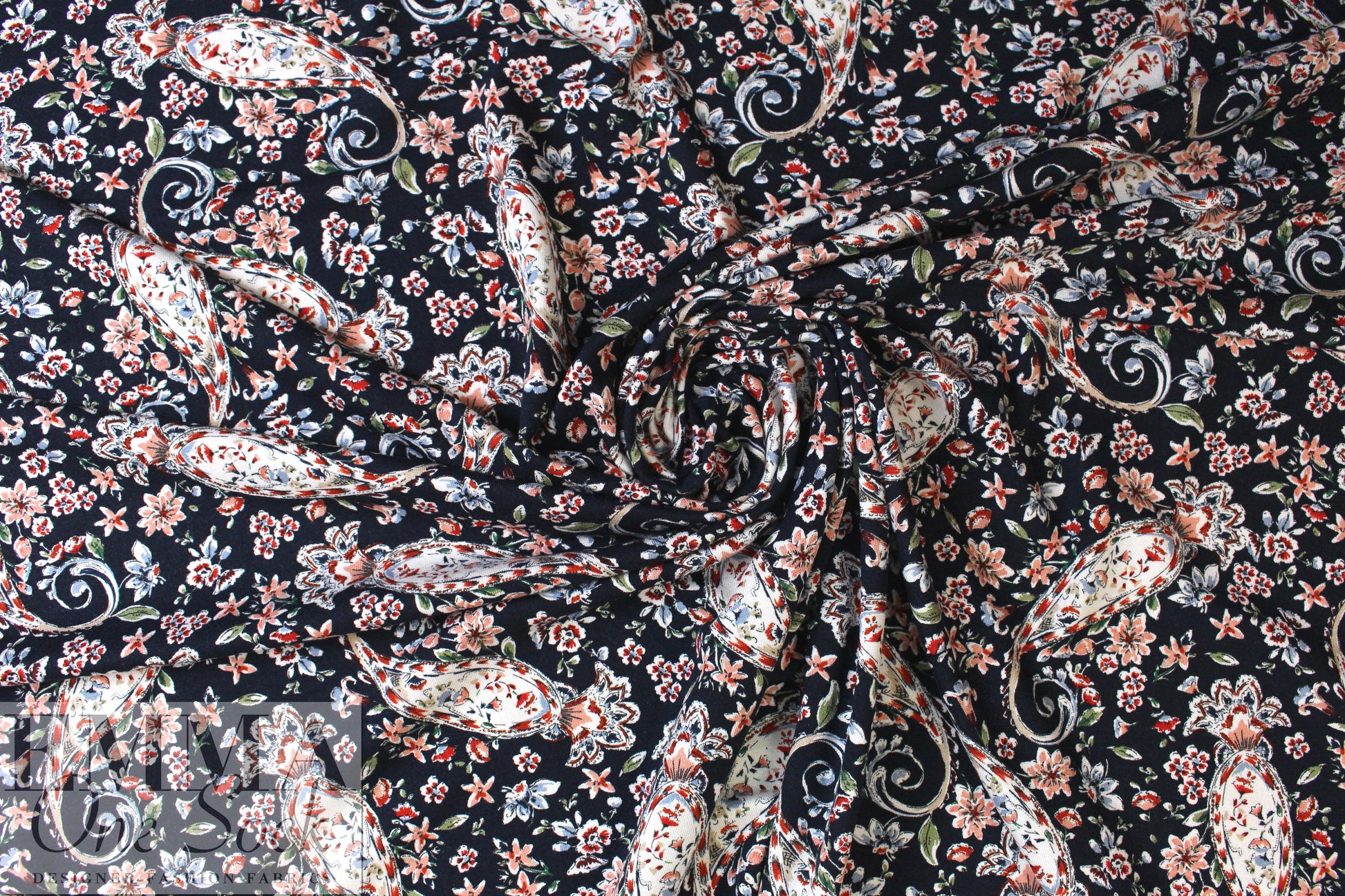 Italian digital viscose knit - paisley song 1.75 yd