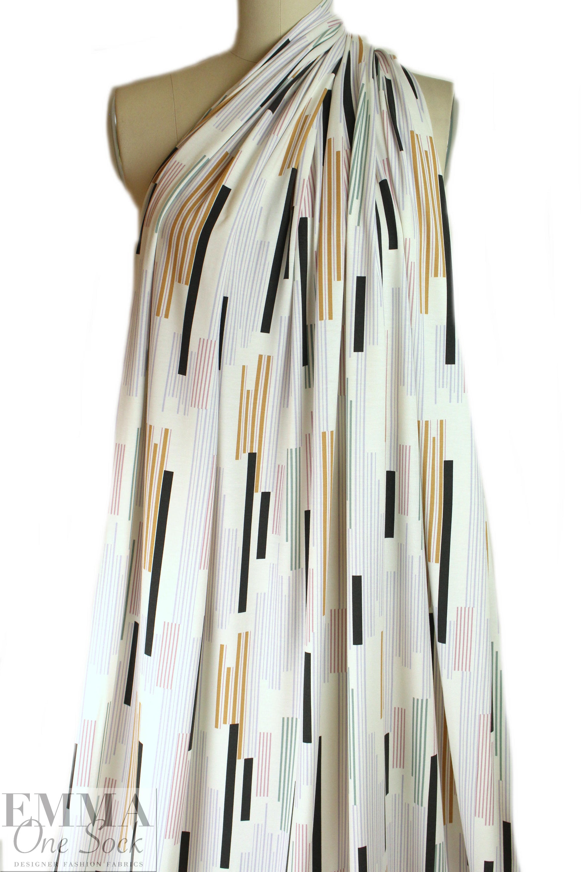 Italian linear graphic viscose/spandex knit