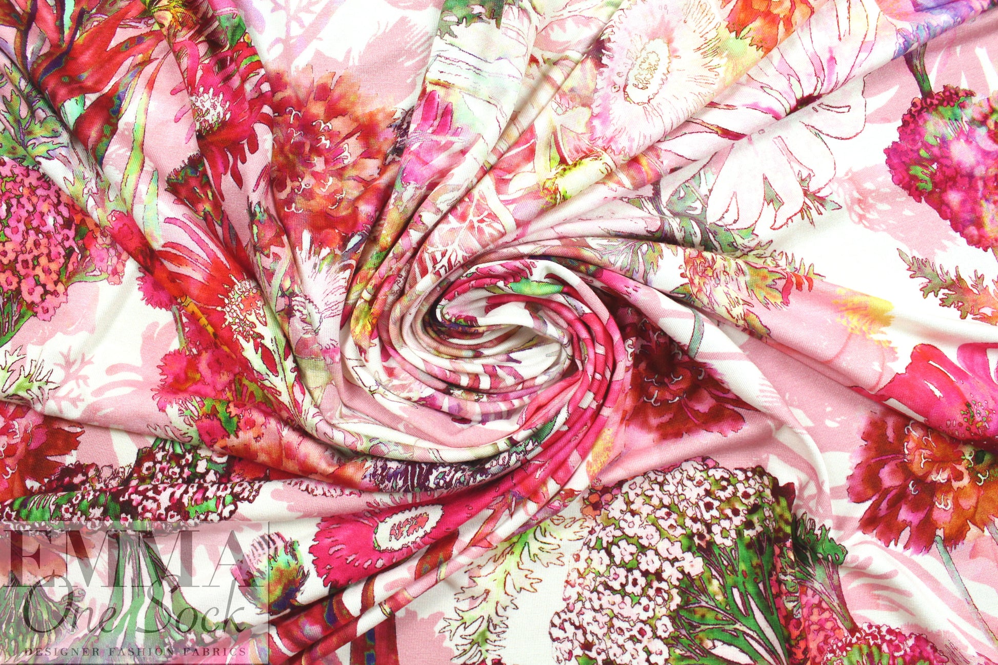 Italian 'pink garden dream' viscose/spandex knit 1.875 yd