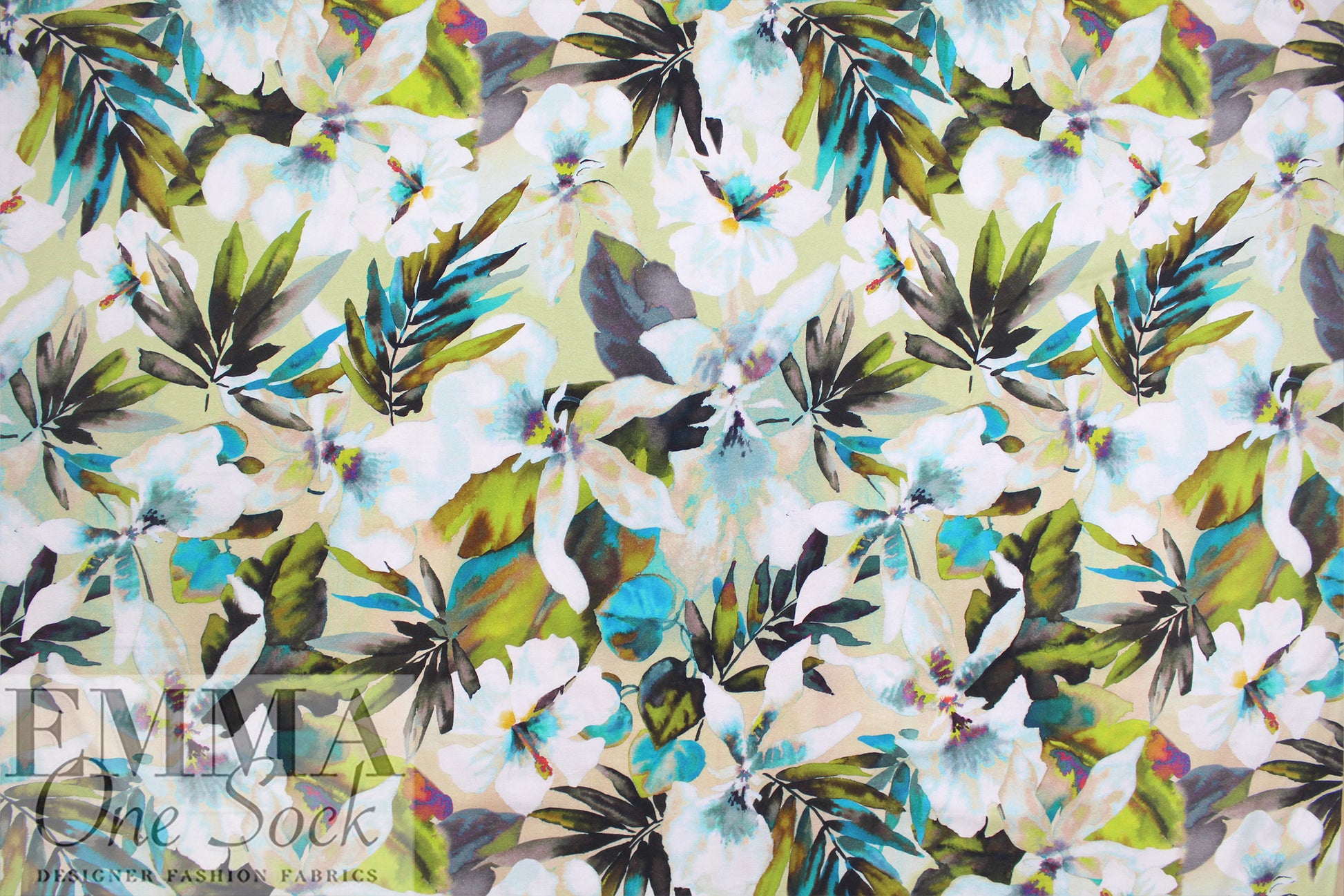 Italian digital cotton/spandex knit - painterly hibiscus 1 yard