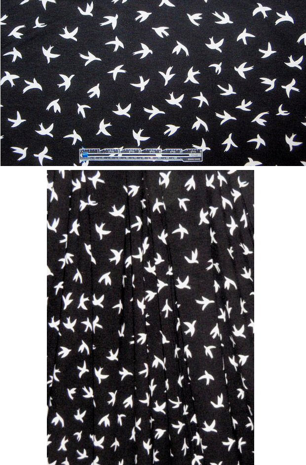 birds aflight rayon/lycra knit - black/white 1 yard