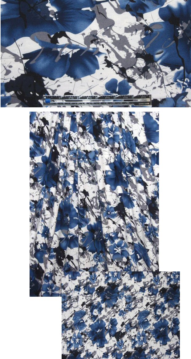 blue/gray inky floral rayon/lycra knit