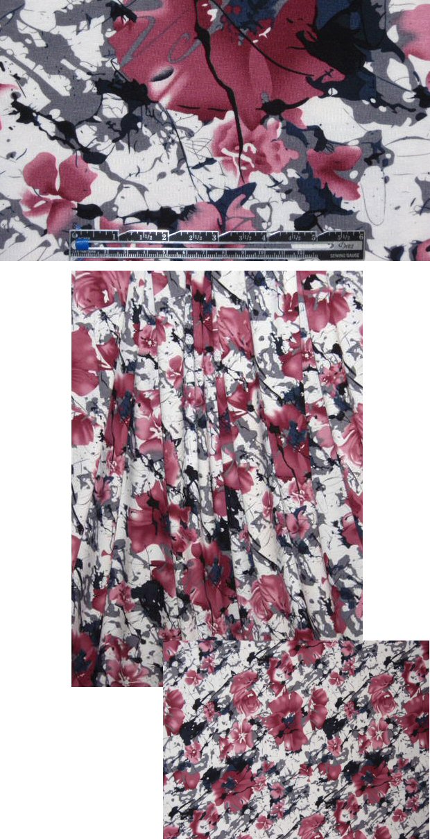 wine/gray inky floral rayon/lycra knit