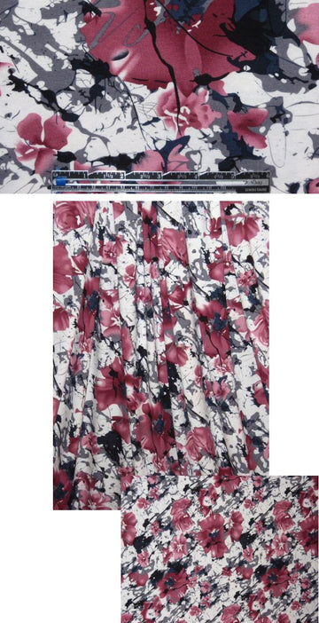 wine/gray inky floral rayon/lycra knit .875 yds