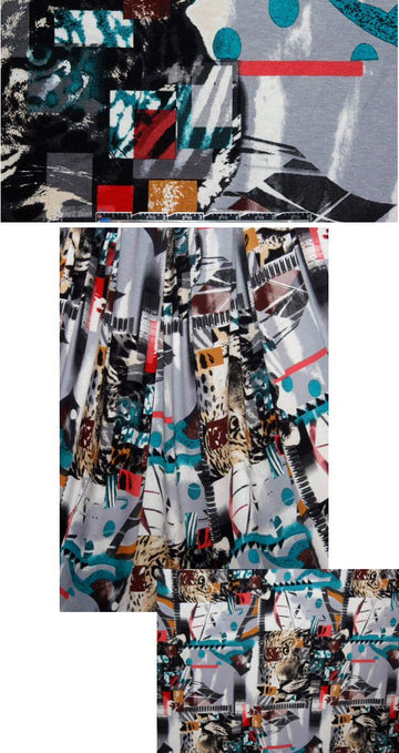 'zippery' abstract rayon/lycra knit - cherry/turq 1.875 yds