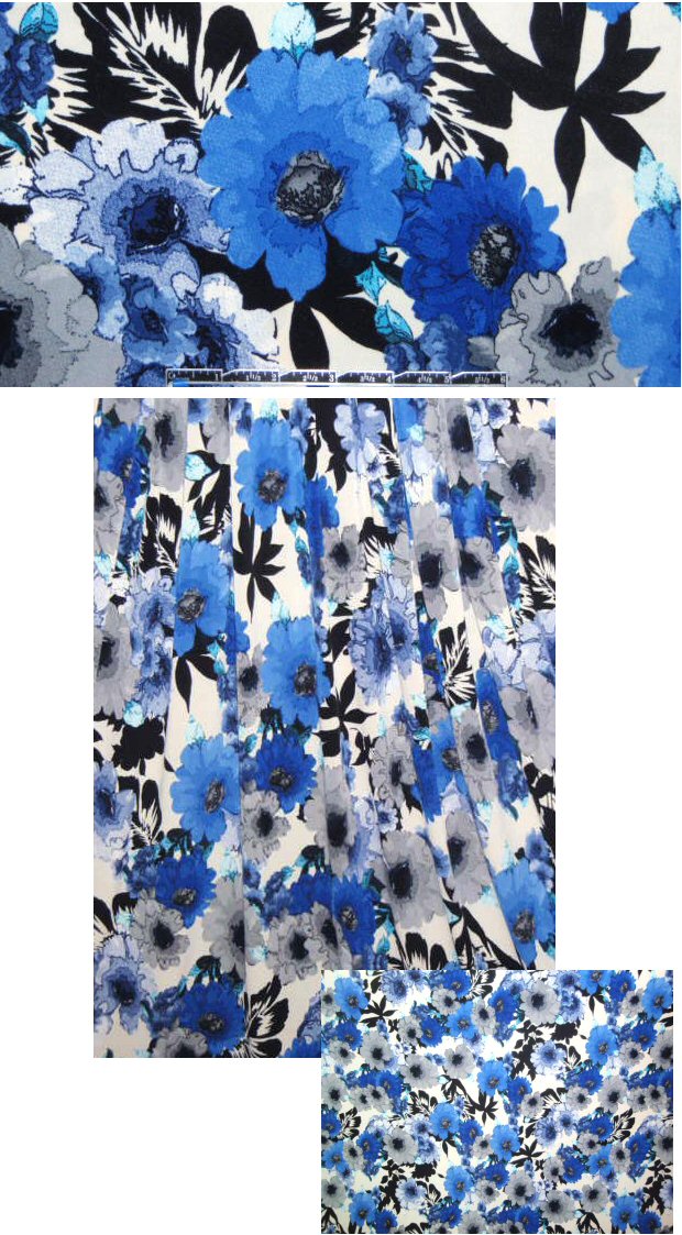 blue/turquoise floral stretchy lightweight knit 1 yard
