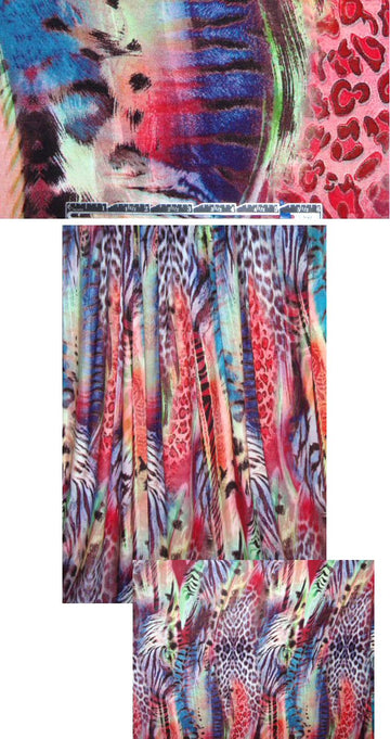 animal print montage rayon/lycra knit - rouge/turq