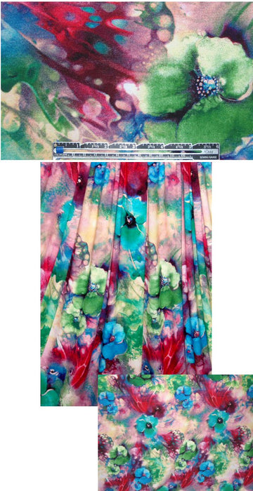 fuschia/turquoise floral rayon/lycra knit