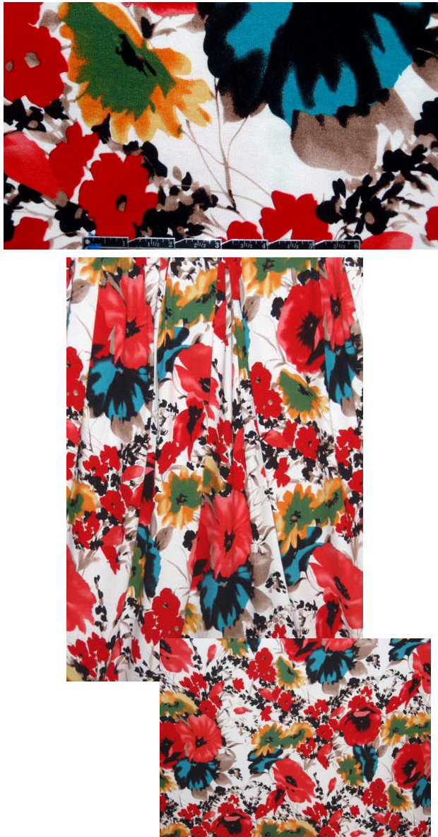 floral bouquet rayon/lycra knit - red/orange