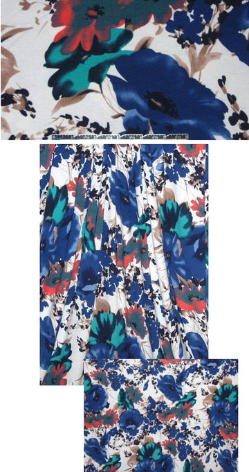floral bouquet rayon/lycra knit - cobalt/coral