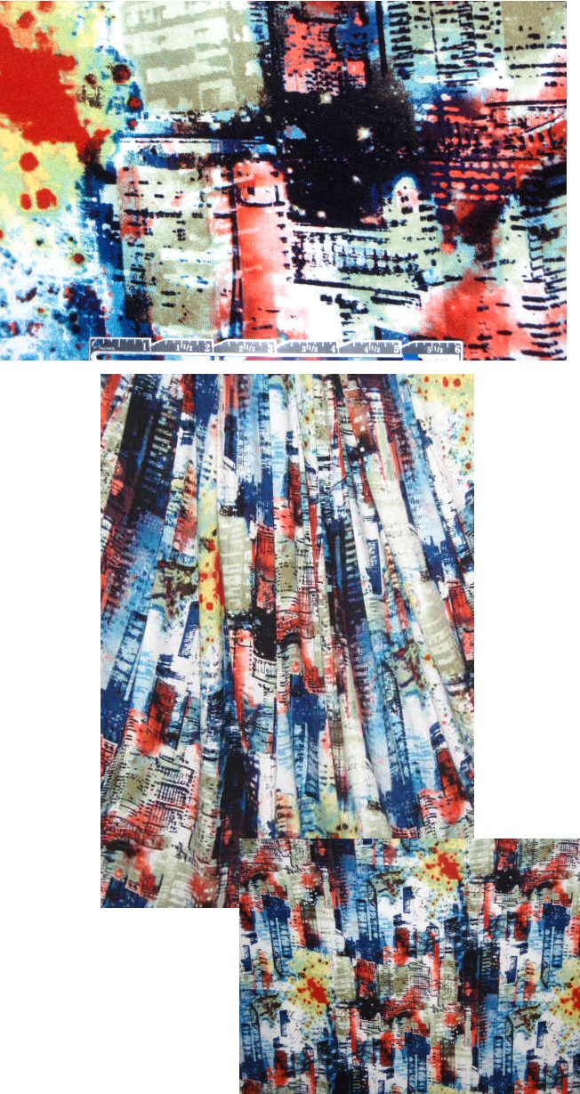 cityscape graphic print rayon/lycra knit 1.5 yds