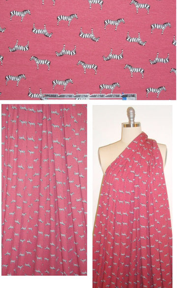 zebras on soft rose rayon/lycra knit