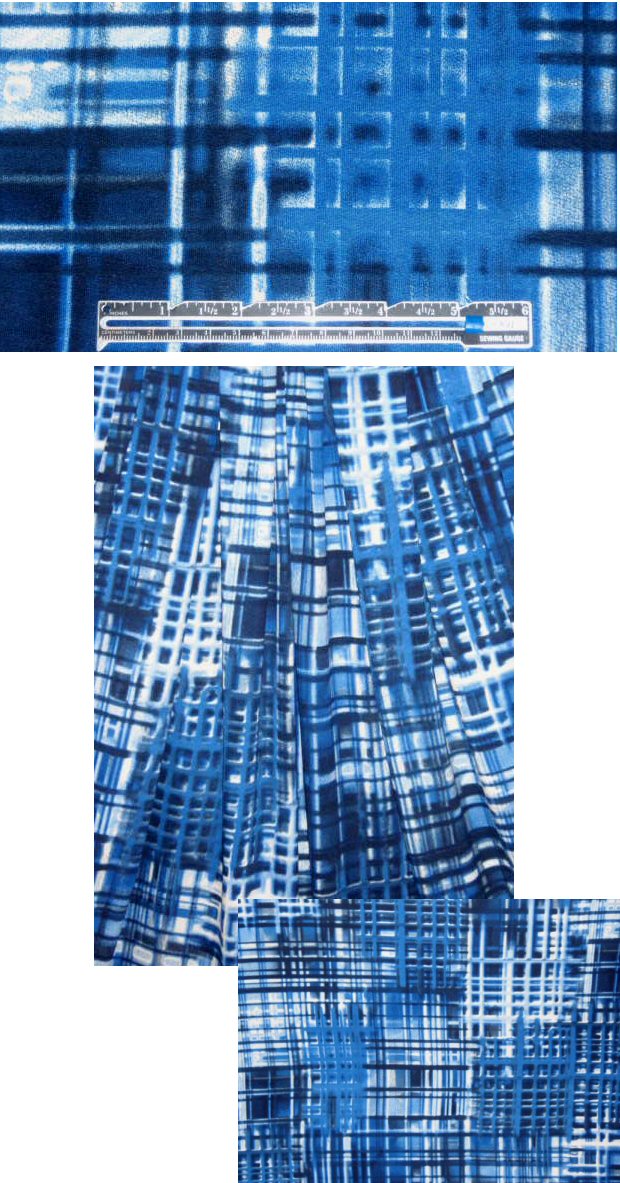 techno 3-D plaid print rayon/lycra knit - denim