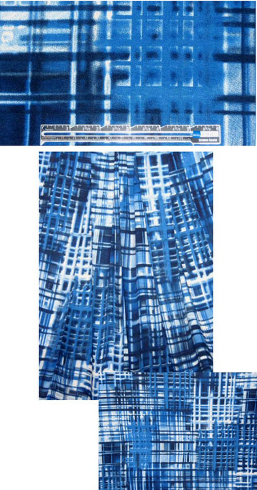 techno 3-D plaid print rayon/lycra knit - denim 1.625 yd