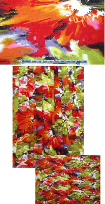 floral painterly abstract rayon/lycra knit - spice/kiwi 1.75 yd