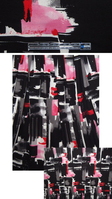color block abstract rayon/lycra knit - red/pink/gray .875 yds