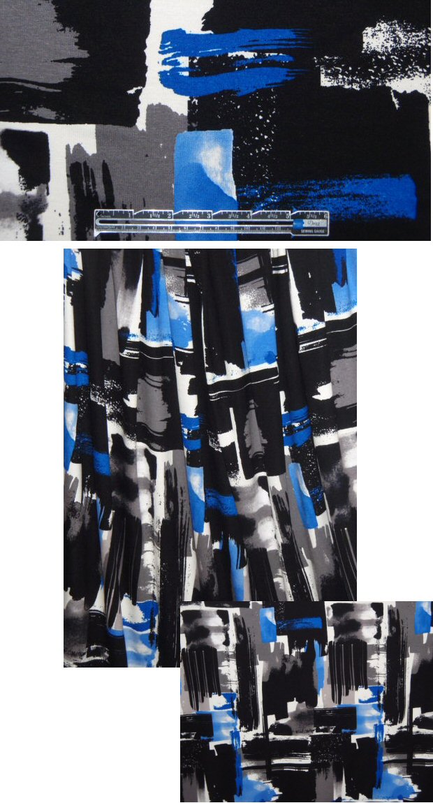 color block abstract rayon/lycra knit - blue/gray 1.875 yds