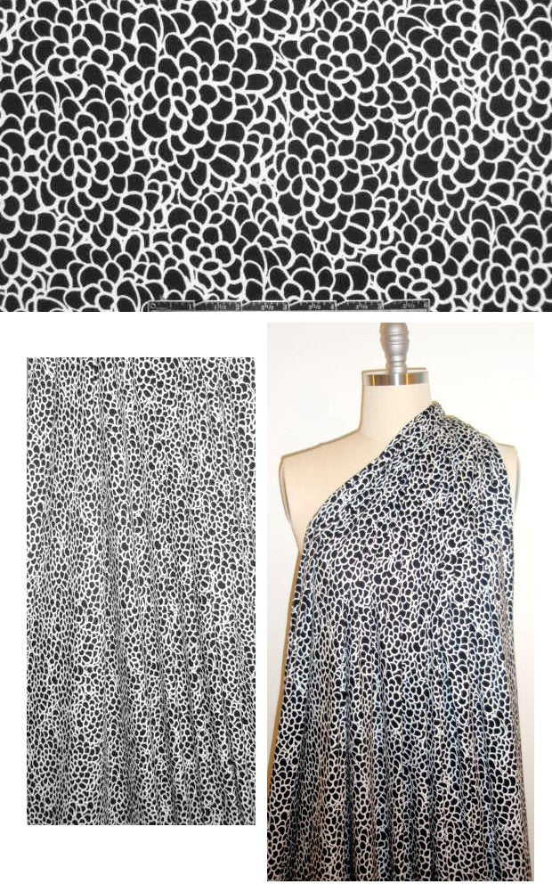 white/black petal power rayon/lycra knit 1 yard