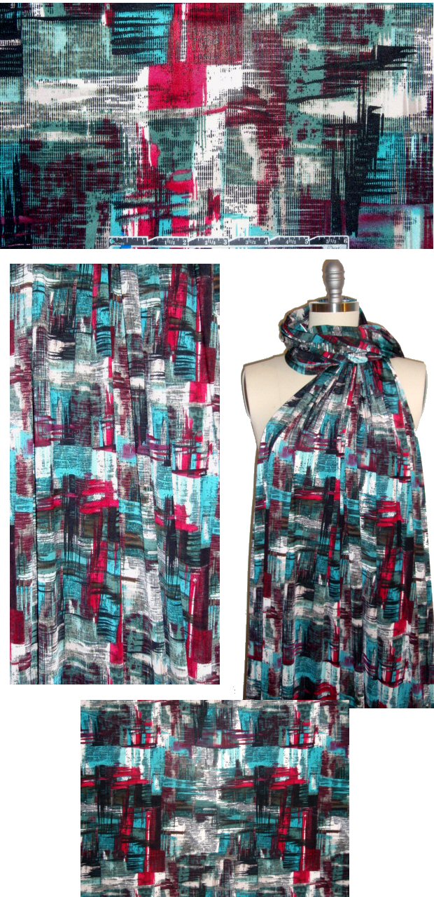 valentino/teal crosshatch abstract poly/lycra knit