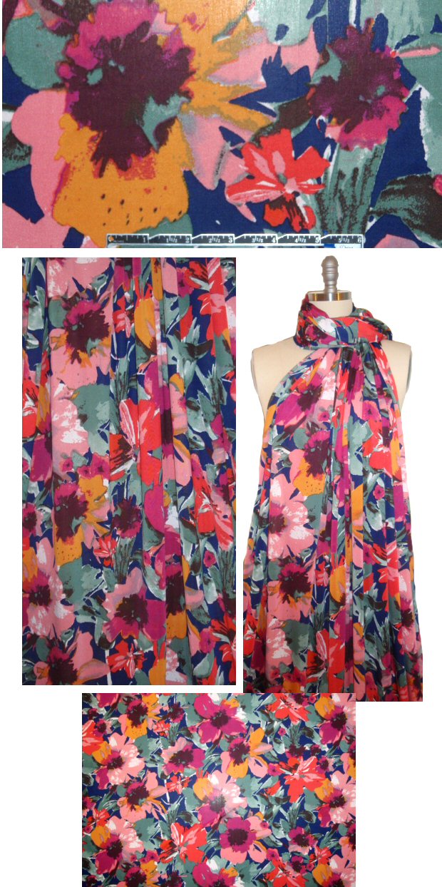 painter's floral poly/lycra knit - rose/citrus 1.375 yd