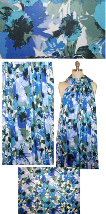 painter's floral poly/lycra knit - blue/eucalyptus