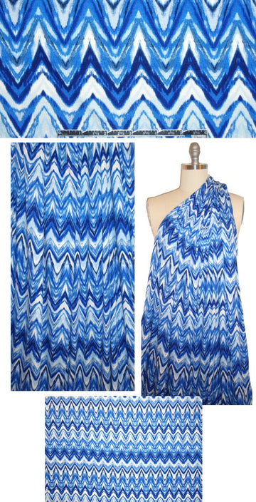 shades of blue chevron graphic rayon/spandex knit