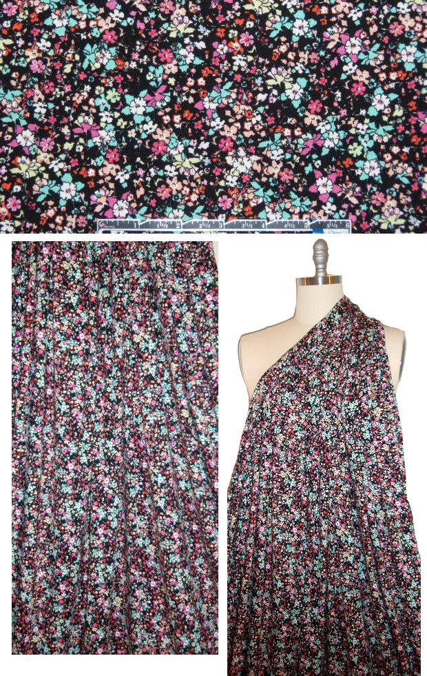 pink/blue-mint/black little floral rayon/lycra knit