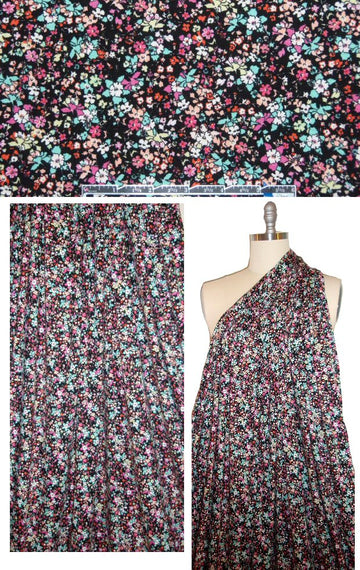 pink/blue-mint/black little floral rayon/lycra knit