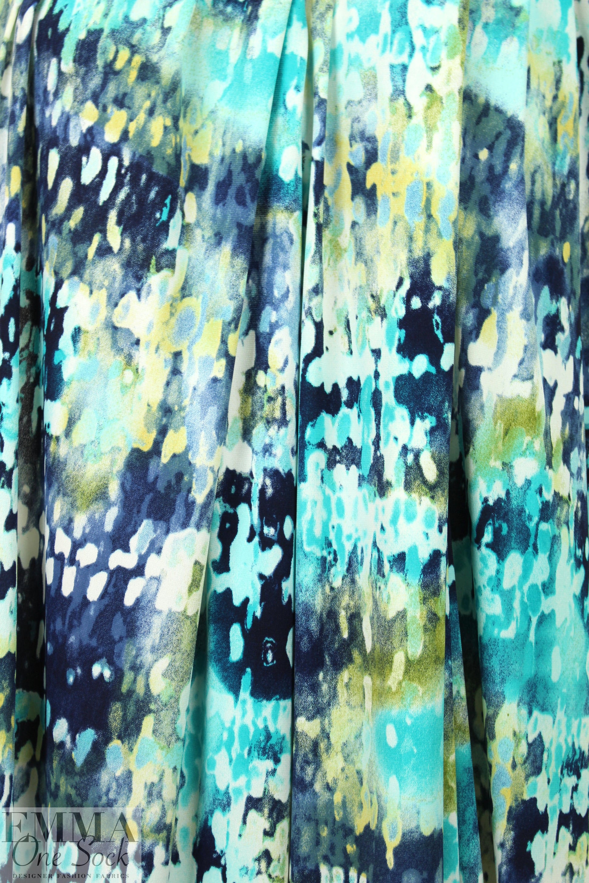 aqua/navy 'droplet' abstract poly/lycra knit 1.5 yd
