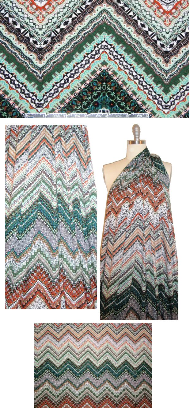 'graphic chevron' rayon/lycra knit - pine/cinnamon 1.66 yd