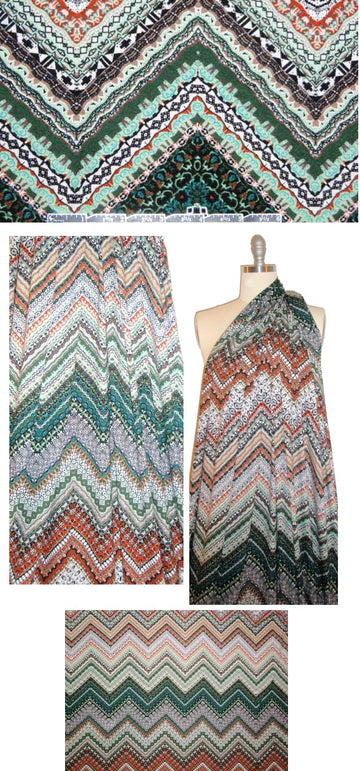 'graphic chevron' rayon/lycra knit - pine/cinnamon 1.66 yd
