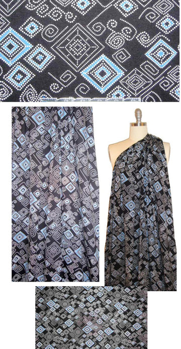 'graphic whimsy' rayon/lycra knit - blue/black/white