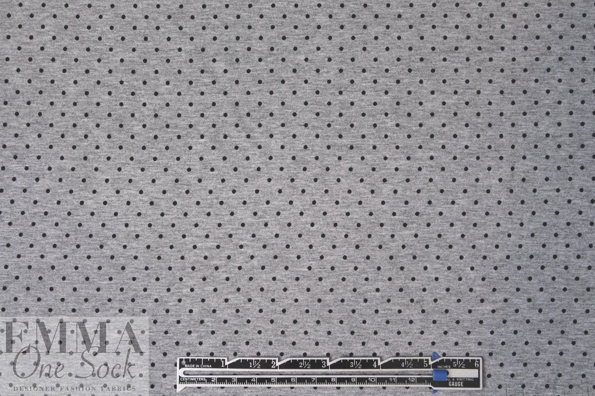gray heather/black polka dot rayon/spandex knit 2 yd