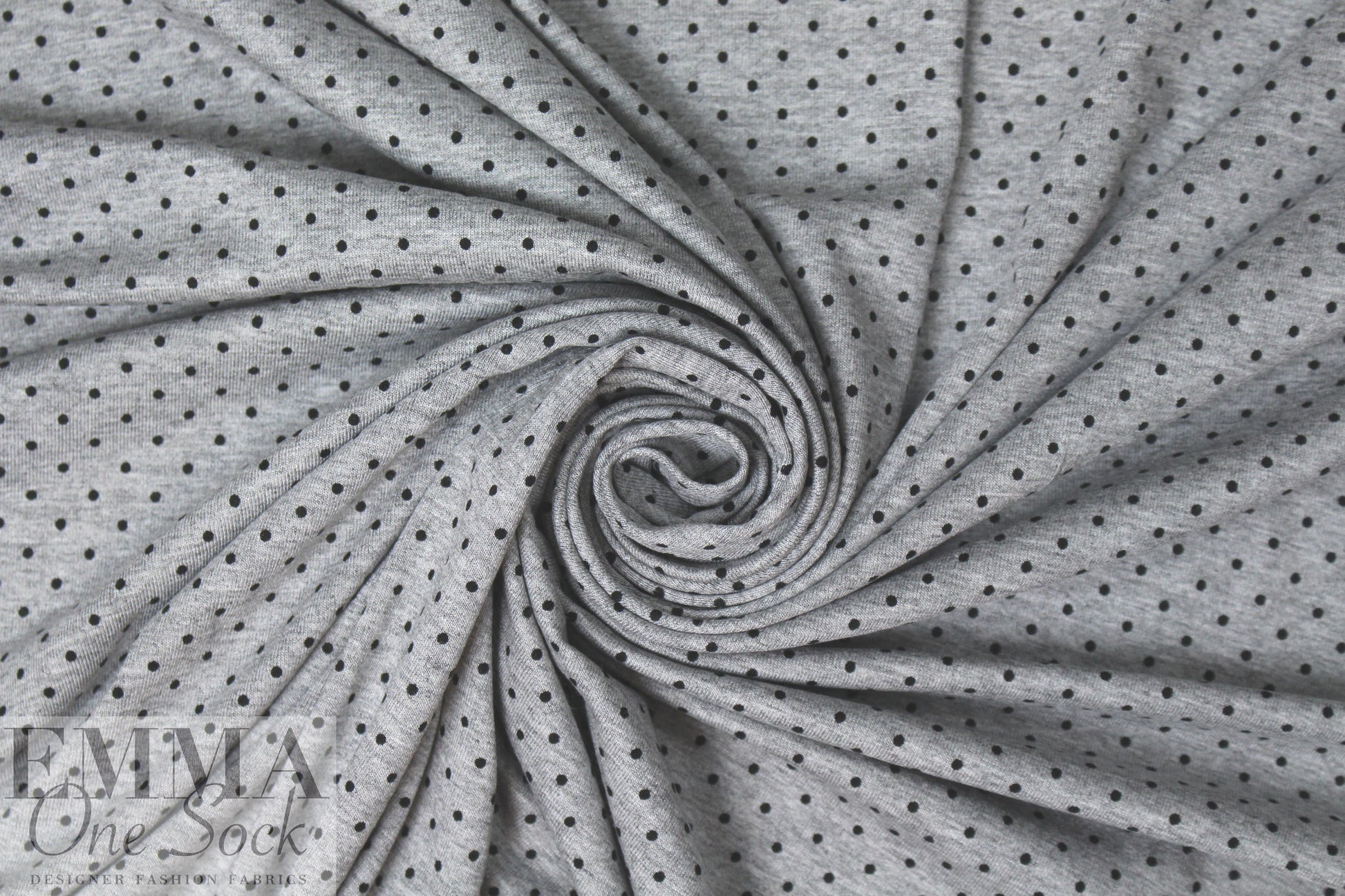 gray heather/black polka dot rayon/spandex knit 1.66 yd