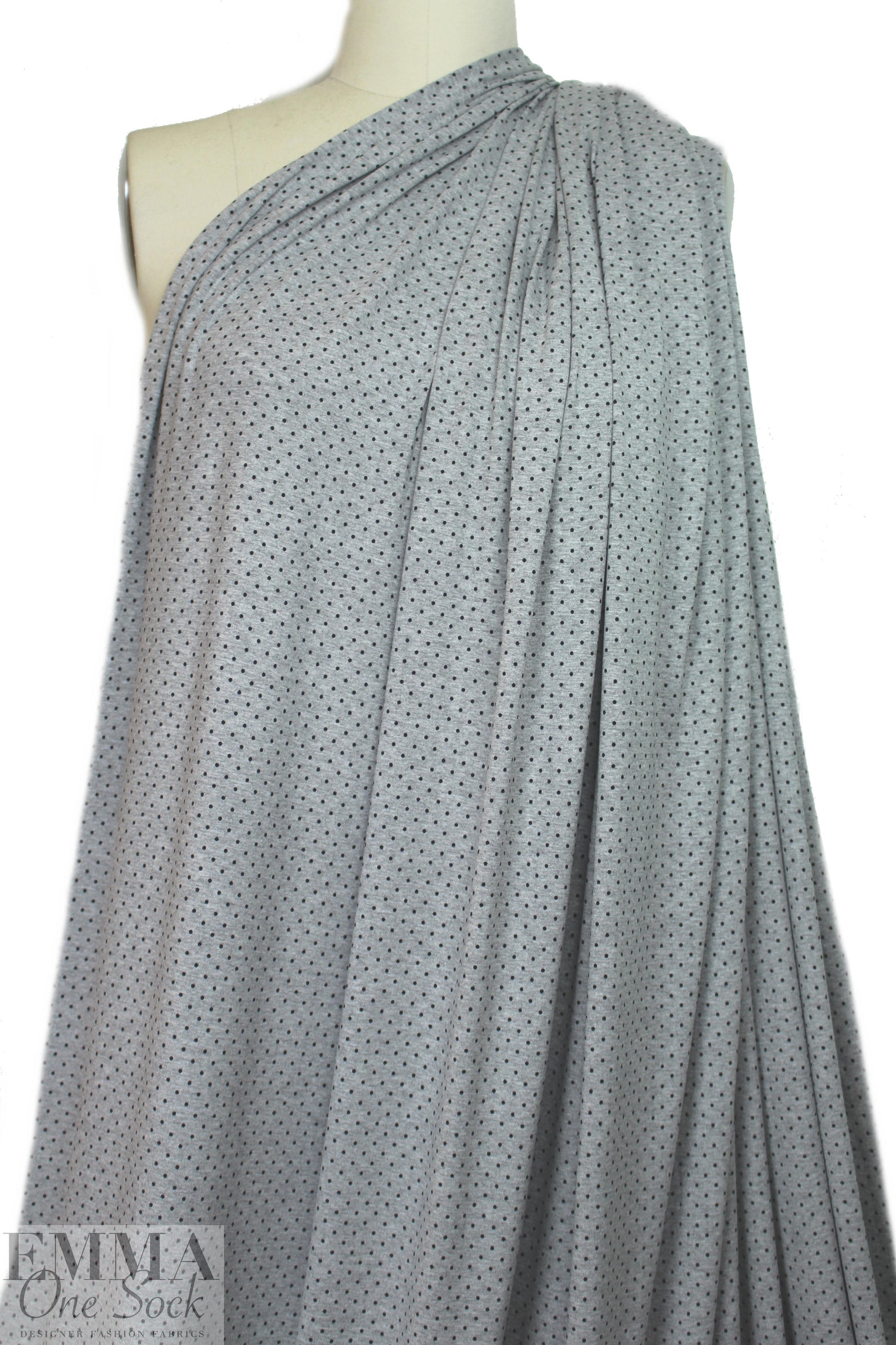 gray heather/black polka dot rayon/spandex knit 1.375 yd