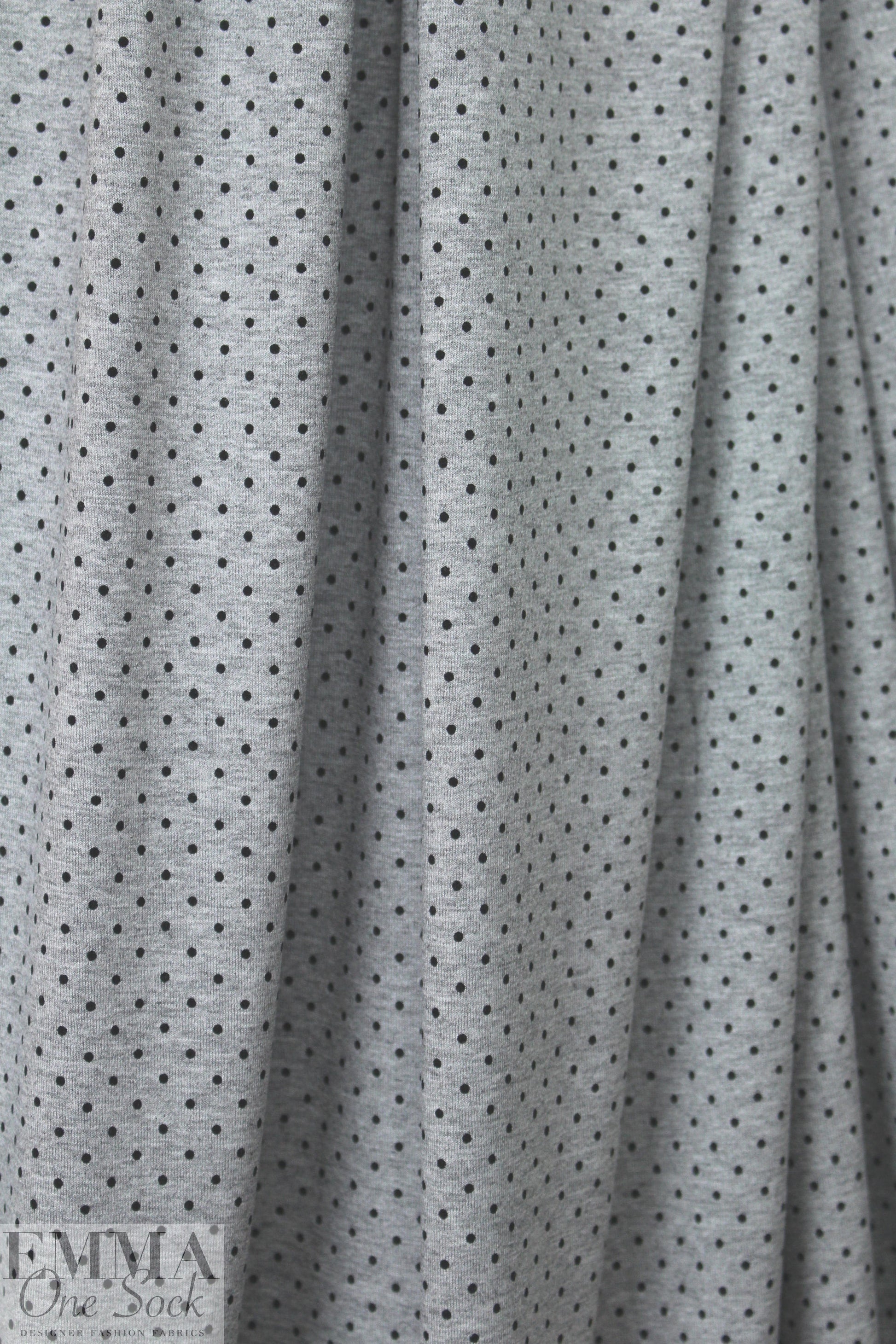 gray heather/black polka dot rayon/spandex knit 1.75 yd