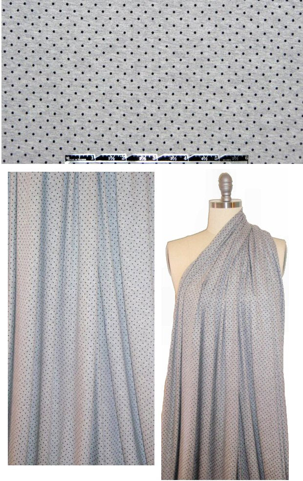gray heather/black polka dot rayon/spandex knit 1.75 yd