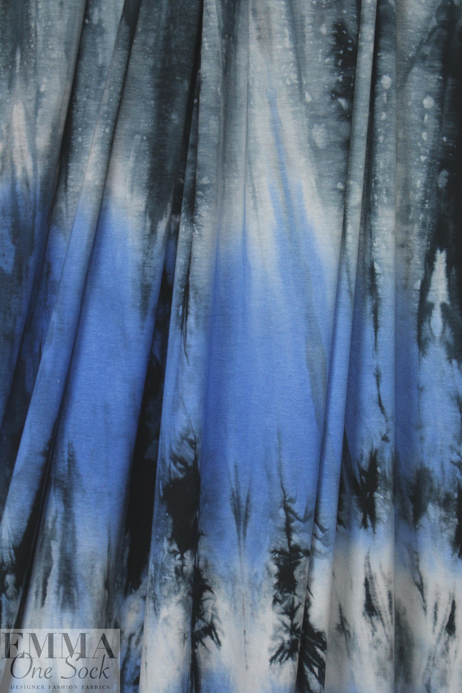 denim tones tie dye abstract digital viscose knit 1.75 yd