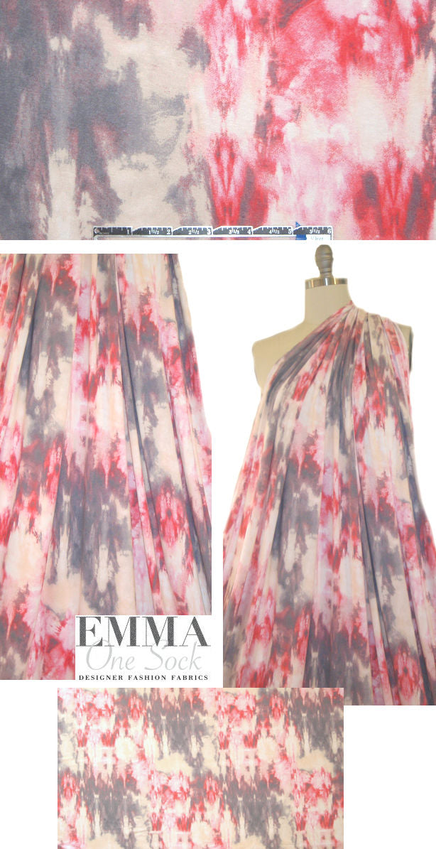 rorschach abstract rayon/lycra knit - watermelon/sand