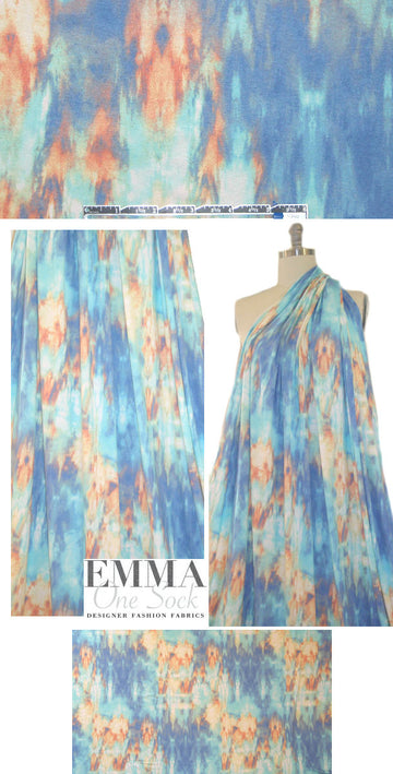 rorschach abstract rayon/lycra knit - aqua/tangerine